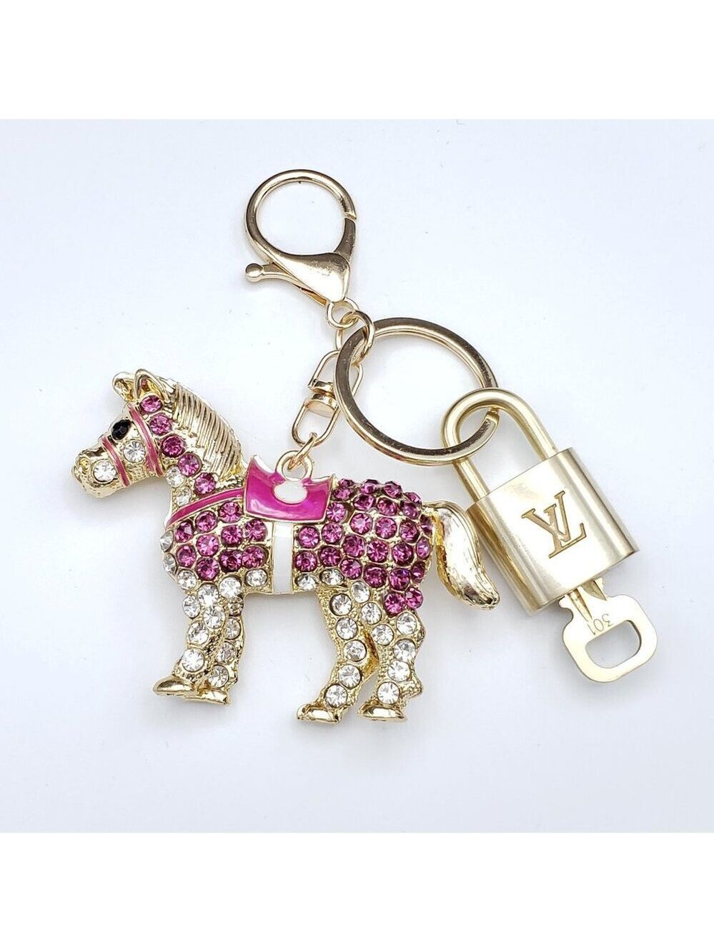 Authentic Louis Vuitton Lock & Key with Unbranded Horse Charm, Keychain